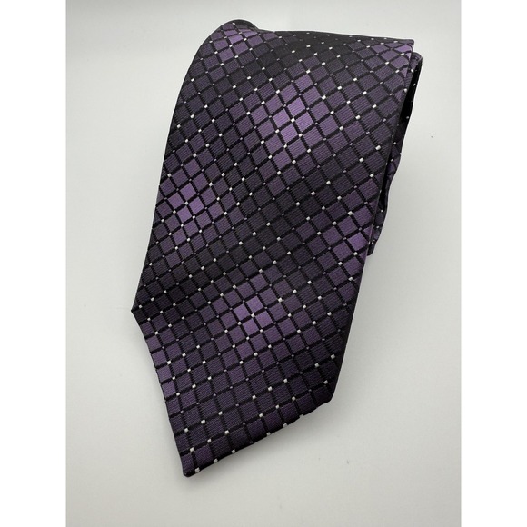 Pierre Cardin Slim Tie Mens Purple Black Geometric Grid Check Pattern Necktie - Picture 1 of 4